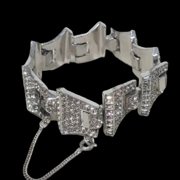 Vintage JOMAZ Joseph Mazer Art Deco Rhinestone Silver Rhodium Plated Bracelet - Picture 6 of 8